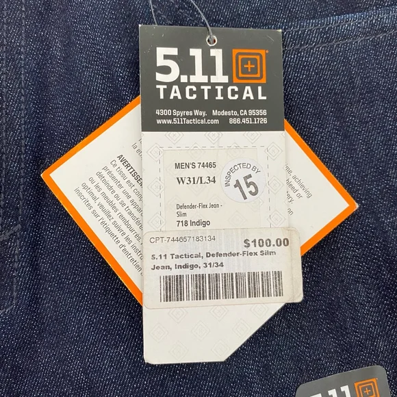 5.11 Tactical Jeans 31x34 Blue Defender Flex Slim Jeans Indigo Dressy Casual